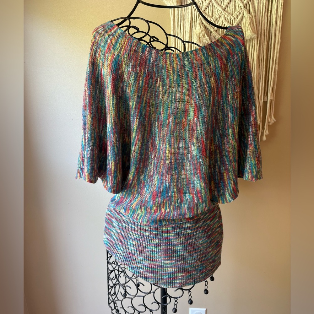 Colorful Rainbow Oversized Knit Women's Batwing Sweater Top